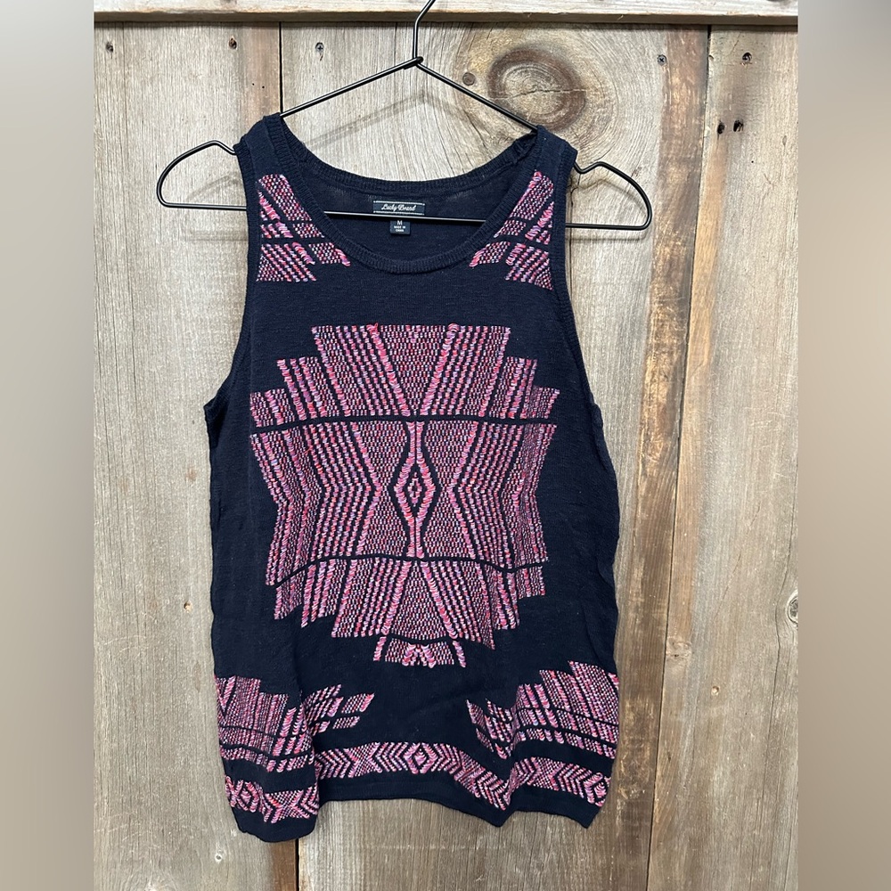 Lucky Brand Tribal Sweater Tank Vest in Blue Size Medium